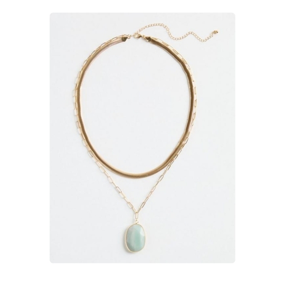 Oval Pendant Sea Green Layered Necklace NEW! - Picture 1 of 5